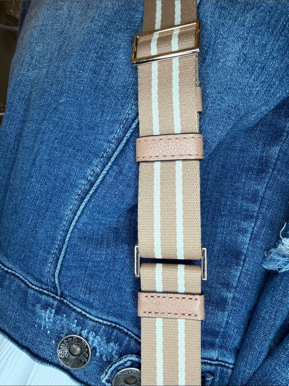 Kate Spade EUC tan pebble leather Crossbody bag W/ canvas adj stripe strap - Picture 12 of 16